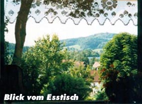 Blick aus dem K�chenfenster der Ferienwohnung Stefan in Obernsees-Mistelgau an der Therme Obernsees mit Sicht auf den Wachstein in der Fr�nkischen Schweiz